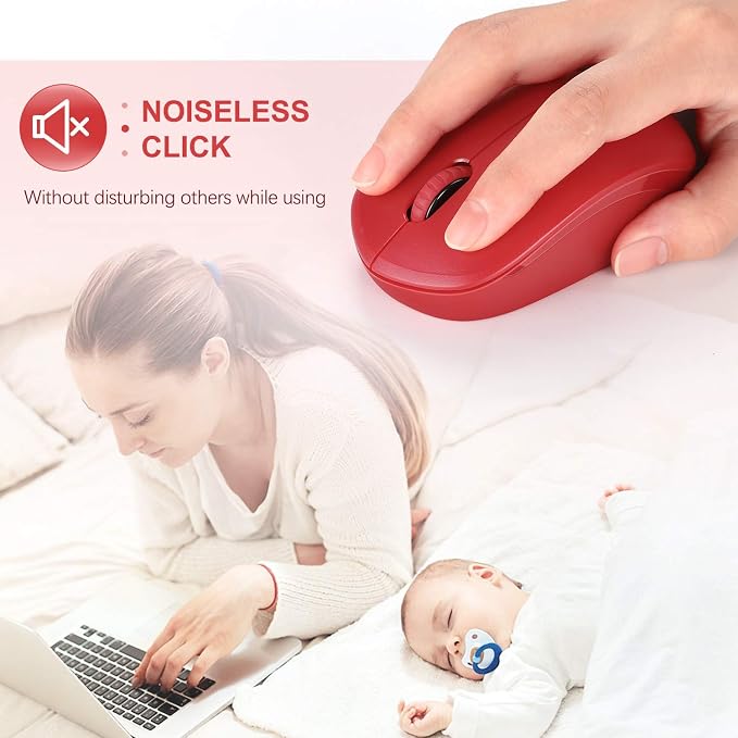 seenda Wireless Mouse, 2.4G Noiseless Mouse with USB Receiver Portable Computer Mice for Windows PC, Notebook, Laptop - Red