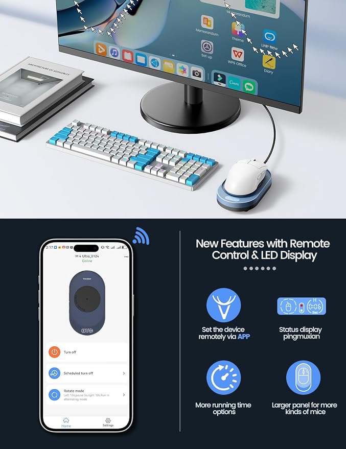 Vaydeer M4 Utra Mouse Mover with APP, Undetectable Mouse Jiggler Device with Remote Control and Timer Function, Driver-Free Shaker Wiggler Mouse Movement Simulation for Computer Awakening-Dark Purple