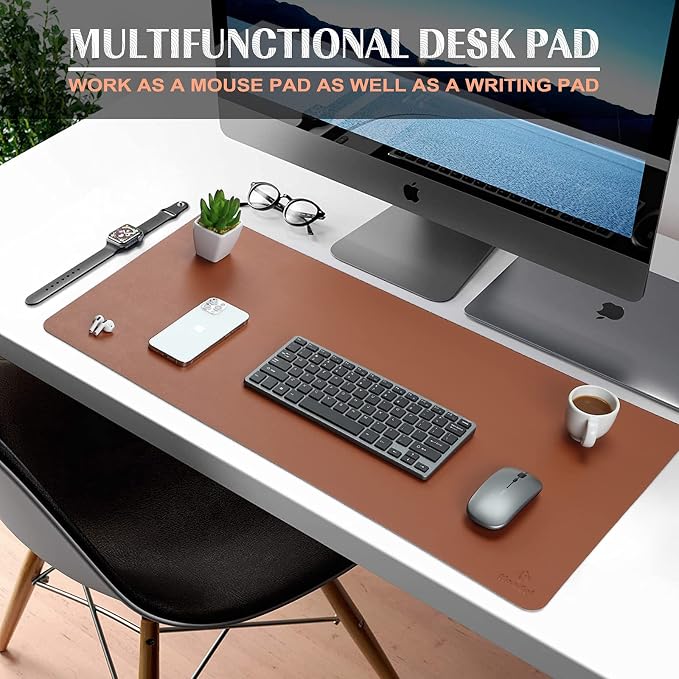K KNODEL Large Office Leather Desk Mat, Mouse and Keyboard Pad, Computer and Laptop Mat, Desktop Protector and Cover, Writing Pad and Blotter (35.4"x17", Brown)