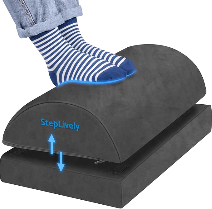 StepLively Foot Rest for Under Desk at Work, Comfortable Foot Stool with 2 Adjustable Heights, Footrest with Washable Cover, for Back & Hip Pain Relief, Suitable for Office, Home, Car, Gray, X-Large
