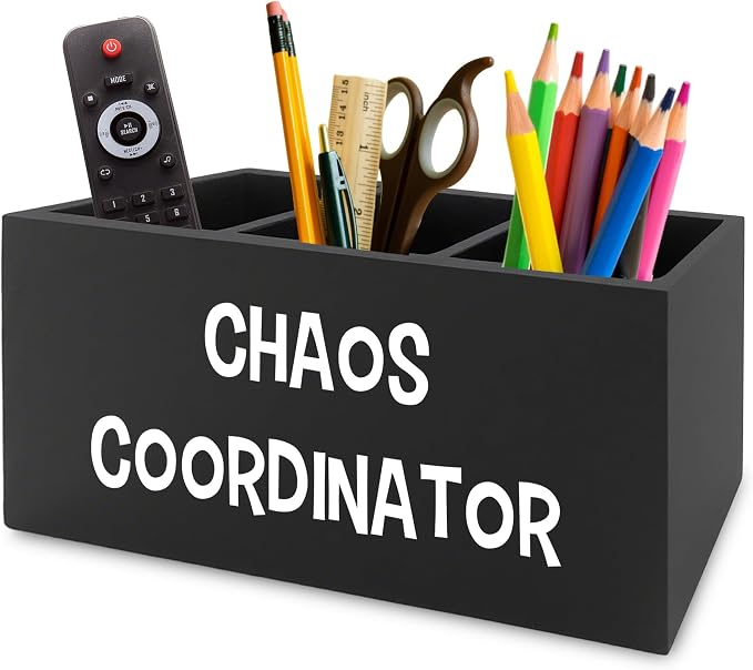Chaos Coordinator Black Pen Pencil Holder Organizer for Desk, Thank You Gifts for Women Men Coworkers Boss Leader Manager, Appreciation Gifts Wooden Box Sign for Office Tabletop Decorations