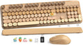 Wireless Keyboard and Mouse Combo, Full-Size Retro Typewriter Keyboard with Round Keycaps, Magnetic Wrist Rest & Tilt Legs, 2.4GHz Cordless for Mac/Windows PC/Laptop, SABLUTE CK23, Latte Gradient
