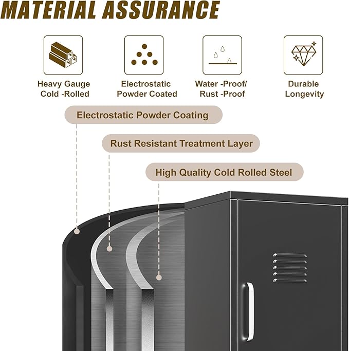 Black Metal Locker Cabinet, 47" H Home Office Storage Lockers, Vertical Steel Storage Cabinet with Locking Door and 3 Adjustable Shelves, Garage Tool File Cabinets for Home Office,Garage,Bathroom