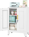 36" Metal Garage Storage Cabinet with Lock,Lockable Office File Cabinet with 2 Doors and 2 Adjustable Shelves,Outdoor Steel Locker Organizer for Home Office,Gym,School,Warehouse(White)
