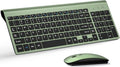 Wireless Keyboard and Mouse Ultra Slim Combo, TopMate 2.4G Silent Compact USB 2400DPI Mouse and Scissor Switch Keyboard Set with Cover, Batteries Included, for PC/Laptop/Windows/Mac - Green Black