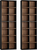 FOTOSOK 71'' Tall Bookshelf Set of 2, 7 Tier Large Bookshelf with Adjustable Shelves, Wide Bookcases and Bookshelf, DVD/CD Media Tower Storage, Cube Book Shelf Display Shelf Cabinet, Black/Brown