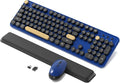 Colorful Wireless Keyboard and Mouse Combo, Retro Typewriter Style Round Keys, 2.4GHz Ergonomic Aesthetic Computer Keyboard with Wrist Rest for Mac, Windows, Laptop, PC(Klein Blue)