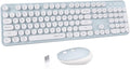 UBOTIE Colorful Wireless Keyboard and Mouse Combos, Retro Typewriter Floating Flexible Full-Sized Keys Computer Keyboard with Optical Mouse, 2.4GHz USB-A Connection for Windows Mac (Green-White)