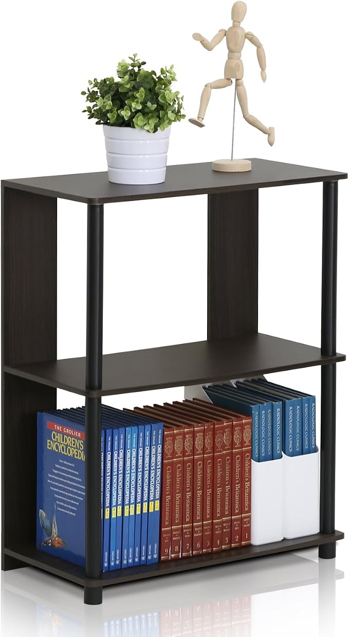 Furinno JAYA Simple Design 3-Tier Bookcase / Bookshelf / Display Rack, Plastic Tubes, Walnut