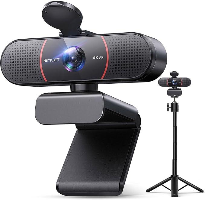 EMEET C960 4K Webcam with Tripod, 4K UHD Sony Sensor, 3 Adjustable Height Mini Tripod w/Privacy Cover, PDAF Auto Focus, Dual Noise-Cancelling Mics, Auto Light Correction, Perfect for Online Meetings