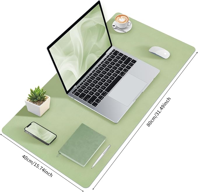 Bloss Green Desk Mat, Desk Matt for Desktop, Large Leather Desk Pad, Desk Pad Mat Waterproof, Computer Mat for Office Work/Home/Decor (31.5 x 15.7 Inches)