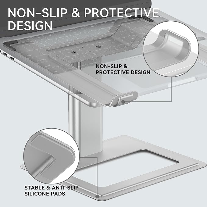 SOUNDANCE Adjustable Laptop Stand for Desk, Computer Stand, Ergonomic Laptop Riser Holder Compatible with 10 to 17.3 Inches Notebook PC Computer, Aluminum Silver