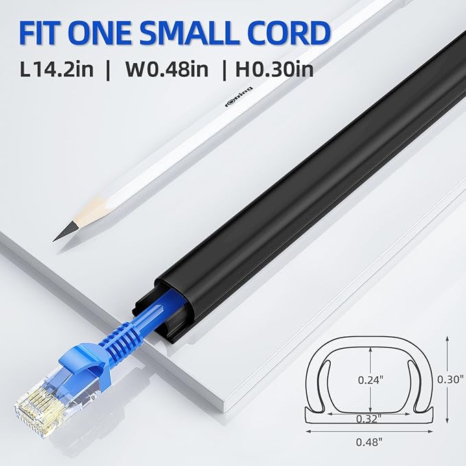 Delamu Wire Covers for Cords on Wall, 128in Cord Hider Cord Covers for Wires on Wall, Mini Cable Wire Hider, Self-Adhesive Easier Installation Cable Cover Organizer, W0.48 H0.3in, Black