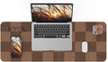 AFIING Brown Checkered Desk Pad 31.5" x 12" | Waterproof PU Leather, Non-Slip Rubber Base, Checkered Design, Office & Home
