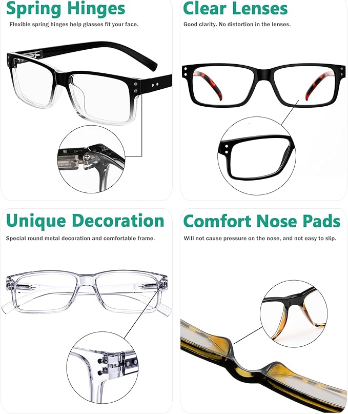 Eyekepper Vintage Reading Glasses for Men - 5 Pack Classic Readers with Spring Hinges +3.75