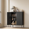 COFaR Black Metal Storage Cabinet, 40” Industrial Kitchen Organizer & Buffet Sideboard, 3-Tier Steel Cabinet with Adjustable Shelves, Magnetic Doors for Coffee Bar, Office, Dining Room
