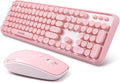 Pink Keyboard and Mouse Wireless, Keyboard for Long Nails, Typewriter Style Pink Keyboard with Round Keys, 2.4GHz Cute Bubble Full Size Keyboard and Mouse Combo with Number Pad for PC Laptop Desktop