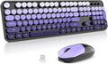 Wireless Keyboard and Mouse Combo, 2.4GHz Gradient Colorful Full-Size Retro Typewriter Keyboard with Wireless Mouse for PC/Desktop/Laptop/Windows (Black Purple)