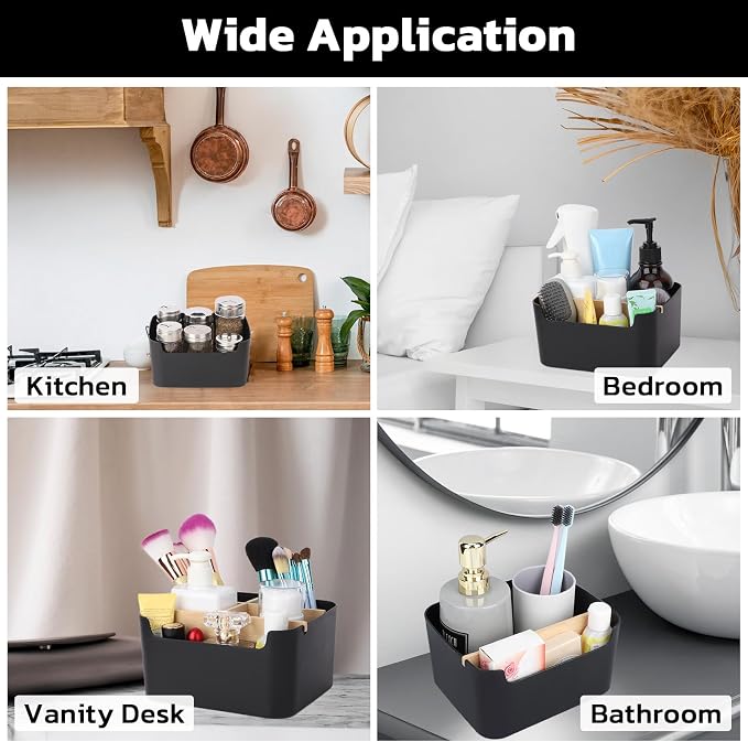 Segarty Black Desktop Organizer, Detachable Bamboo Remote Control Holder, Desk Storage Box Pencil Pen Holder Caddy for Office Home Bedside Nightstand Organization