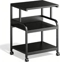 Printer Stand, 20×16×28'' Metal Printer Table with Wheels, 3 Tier Rolling Cart with Adjustable Storage Shelf, Space Saving 3D Printer Desk for Home Office, Mini Fridge & Heat Press Stand, Black