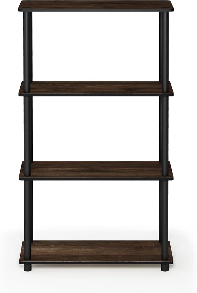 Furinno Turn-N-Tube 4-Tier Multipurpose Shelf Display Rack, Round Tubes, Columbia Walnut/Black