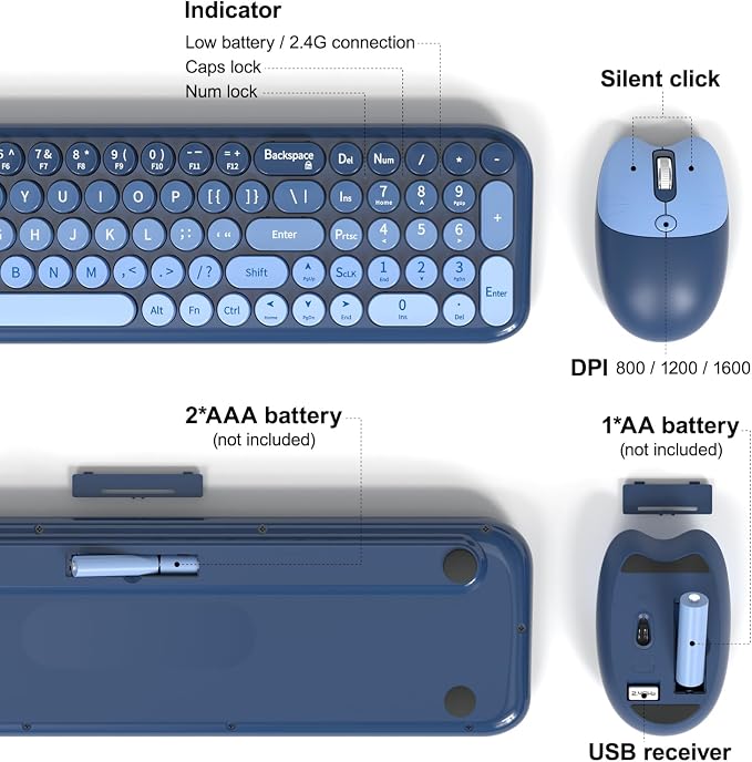 MOFII Wireless Keyboard and Mouse Combo, Compact Small Keyboard with Large Print, 2.4GHz Retro Typewriter Keyboard, Quiet Click Mouse for PC, Laptop, Desktop, Windows (Sea Blue Gradient)
