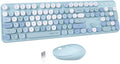 UBOTIE Colorful Wireless Keyboard and Mouse Combos, Retro Typewriter Floating Flexible Full-Sized Keys Computer Keyboard with Optical Mouse, 2.4GHz USB-A Connection for Windows Mac (Blue-Colorful)