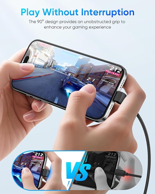 USB C Cable Right Angle, [2Pack 6.6FT] 60W Fast Charging USB C Cable Braided USB Type C Data Cable, 90 Degree C Port Charger Cord for iPhone 17/16/15 Pro Max, Tesla Model Y, MacBook, iPad, Samsung