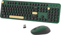 Colorful Wireless Computer Keyboards Mouse Combos, UBOTIE Polychrome Round Keycaps Retro PC Keyboards 2.4GHz Radio Frequency Connection with Optical Mouse Power Switch (Green-Black)