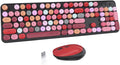 UBOTIE Colorful Wireless Keyboard and Mouse Combos, Retro Typewriter Floating Flexible Full-Sized Keys Computer Keyboard with Optical Mouse, 2.4GHz USB-A Connection for Windows Mac (Black-Colorful)
