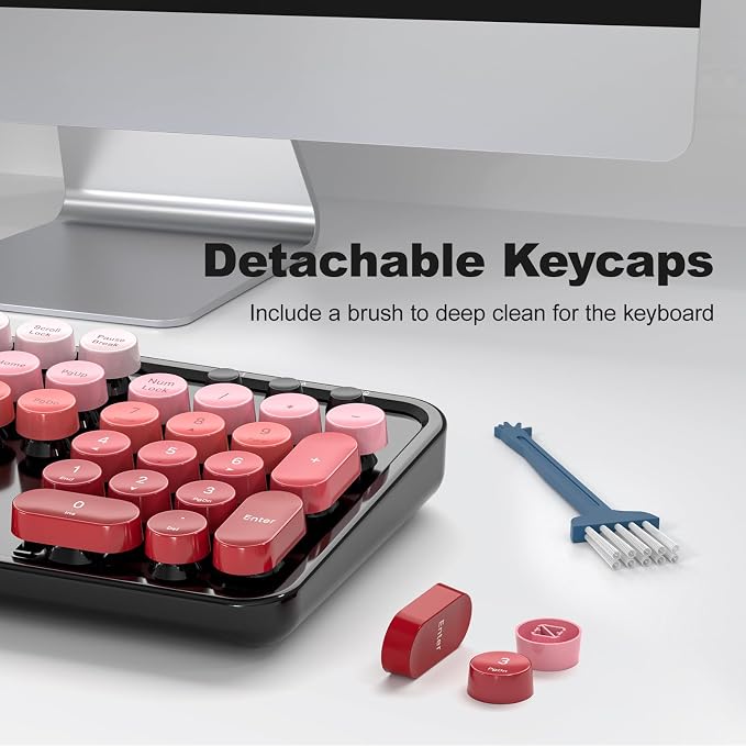 MOFII Wireless Keyboard and Mouse Combo, Full Size 2.4G Plug and Play Typewriter Retro Round Computer Keyboard and Mouse Set for Windows, Computer, Desktop, PC, Notebook - (Black Red Gradient)