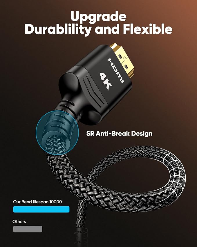 Highwings 4K HDMI Cable 28FT - 4K@60Hz HDR Braided HDMI Cord, 18Gbps High Speed with Ethernet/ARC, 3D, HDCP 2.2, ARC, Compatible for PS-5/4/3/4K HDTV/Monitor/Projector/Streaming Media