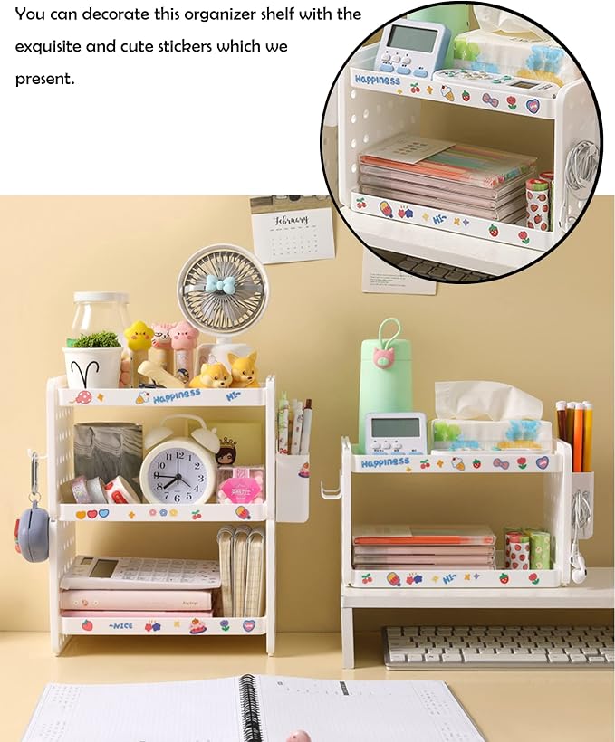 Lae Nuvole Desktop Organizer Shelf Stationery Organizer with Pen Holder Office Desk Pegboard Shelf Plastic Combinable Organization and Storage for Desk, Office, Countertop, Dorm (White, 3 Tier)