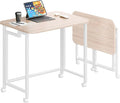 JSB Folding Desk for Small Spaces,Mobile Portable Rolling Laptop PC Table on Wheels,Foldable Computer Desk for Home Office,Bedroom,Dorm,Space Saving (Natural & White, 31.5")