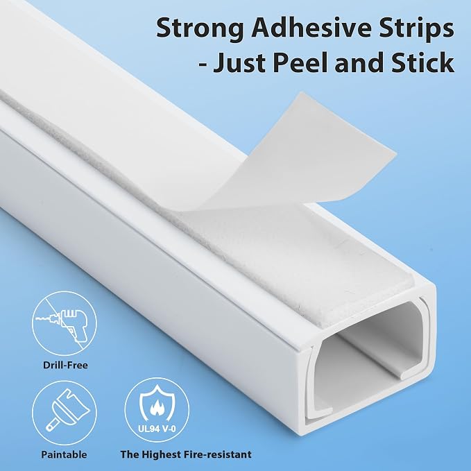 ZhiYo Cord Hider Wall for One Cord, 68in Cord Covers for Wires on Wall, Easy Install Cable Cover Wall, Cable Raceway White Hide Cords, Cable Hider Cord Management Wall, 4X L17in W0.6in H0.4in