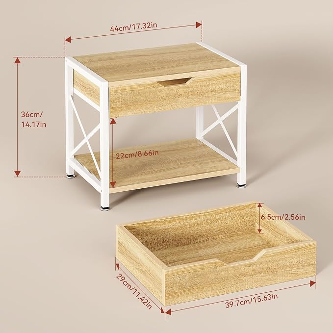 IBUYKE 2 Tier Desktop Printer Stand,Multi-Purpose Desk Organizer,Wooden Printer Stand with Drawer Storage for Folders,Books,for Fax Machine, Scanner,Home Office,Light Wood TLJ012R