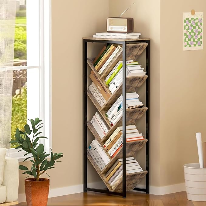 Cutogxon Tree Bookshelf - 9 Tier Floor Standing Tree Bookshelf for Hardcover Books, Small Bookshelf for Small Spaces Bookshelves Wooden Book Storage Organizer Shelves for Bedroom Living Room