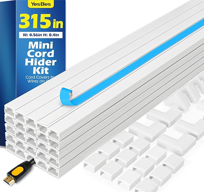 315in Cord Hider Kit, Cord Covers for Wires on Wall, Cord Hider for Wall Mount tv, tv Cable Hider Wall kit, Paintable Cable Raceway, Wire Covers for Cords, 20X L15.7in X W0.59in X H0.4in, White