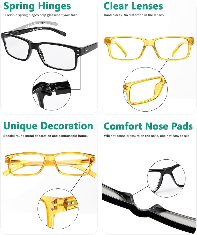 Eyekepper Vintage Reading Glasses for Men - 3 Pairs Black and 2 Pairs Yellow - Spring Hinges Classic Readers +3.00