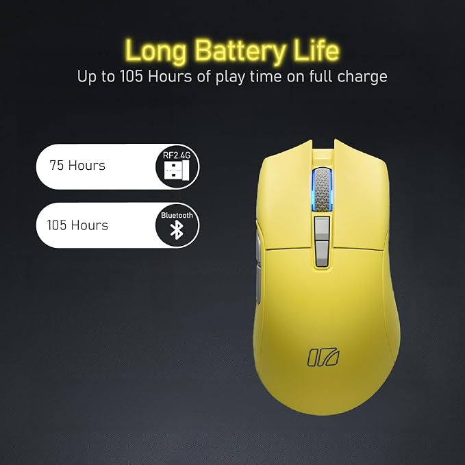 iRocks M31R Wireless Gaming Mouse, Triple Mode 2.4G/ Bluetooth/USB-C Detachable Cable Gaming Mouse, Kailh GM8.0 Switches, Advanced PixArt PAW3395 Optical Sensor, Up to 26,000 DPI - Lemon Yellow