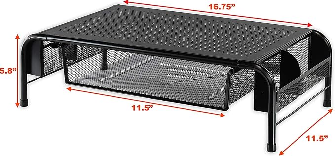 Simple Houseware Metal Desk Monitor Stand Riser with Organizer Drawer, Black