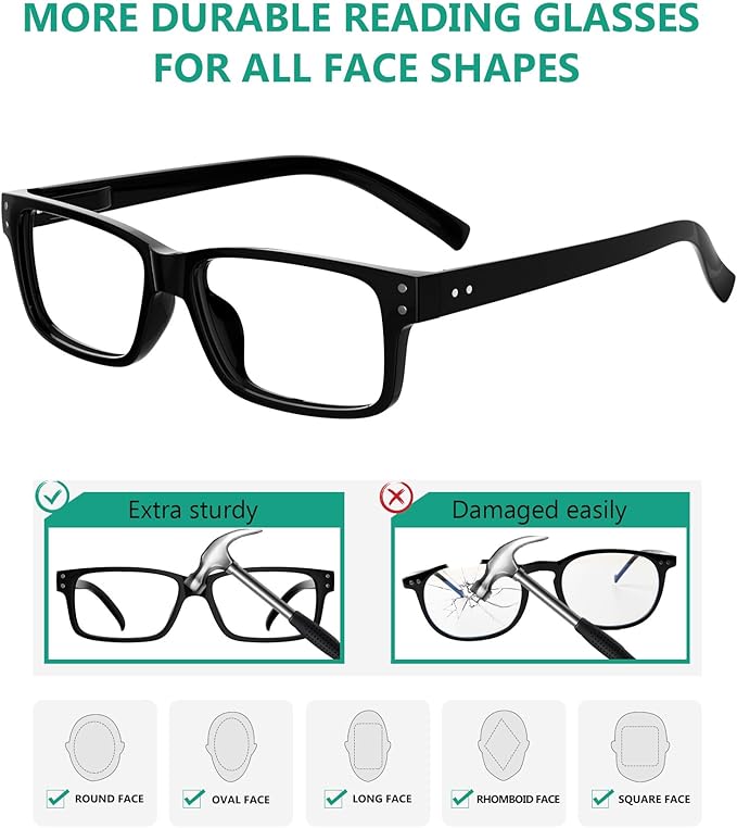 Eyekepper Vintage Reading Glasses for Men - 3 Pack Spring Hinges Classic Readers - Black Frame +0.50