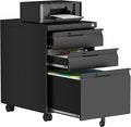 3 Drawer Mobile File Cabinet with Lock, Metal Small Filing Cabinets for Home Office Organizer,Rolling Filing Cabinets Under Desk Storage for Letter/Legal/A4,Assembly Required,Black