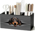 Funny Dachshund Pen Pencil Holder for Desk, Dachshund Gifts for Women Men, Weiner Dog Gifts, Dog Office Decor Wooden Box Sign Decorations for Home Office Bedroom Desk Tabletop