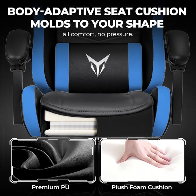 GTPLAYER Gaming Chair High Back Computer Chairs for Adults, Ergonomic Height Adjustable Recliner Chair 300lbs with Linkage Armrest and Lumbar Support for Home Office, Blue
