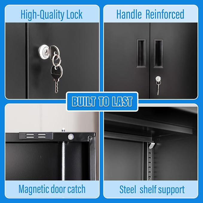 BESFUR Metal Storage Cabinet with Doors and Shelves, 36" H Locking Storage Cabinet with 2 Drawers, Reinforced Heavy Duty Metal Cabinets for Garage, Office, Home(Black)