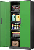 INTERGREAT Storage Cabinet with Doors and Shelves, Metal Garage Storage Cabinets with Lock, Black Lockable Steel Supply Cabinet for Home Office, Warehouse (Black Green)