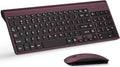 Wireless Keyboard and Mouse Ultra Slim Combo, TopMate 2.4G Silent Compact USB 2400DPI Mouse and Scissor Switch Keyboard Set with Cover, Batteries Included, for PC/Laptop/Windows/Mac - Wine Black