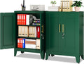 GAIOUS Green Metal File Cabinet with Lock(Two Units), Steel Storage Cabient | with 2 Doors and 2 Adjustable Shelves, Multifunctional Locked Cabinet for Home/Office/Garage/Tool Room, Accent Furniture