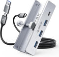 ORICO USB Hub 3.0, Clamp USB Hub with Extra Power Port, 3 USB-A Data Ports, USB-C Port for Monitors, Desks(Silver)